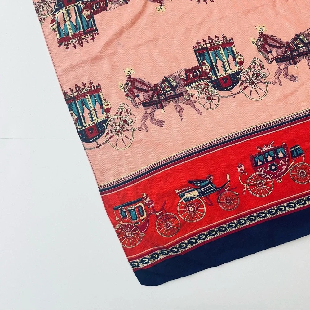 Vintage Rectangle Horse and carriage Themed Silk Blend Scarf DIY